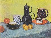 Vincent Van Gogh Still life with coffee pot, dishes and fruit oil